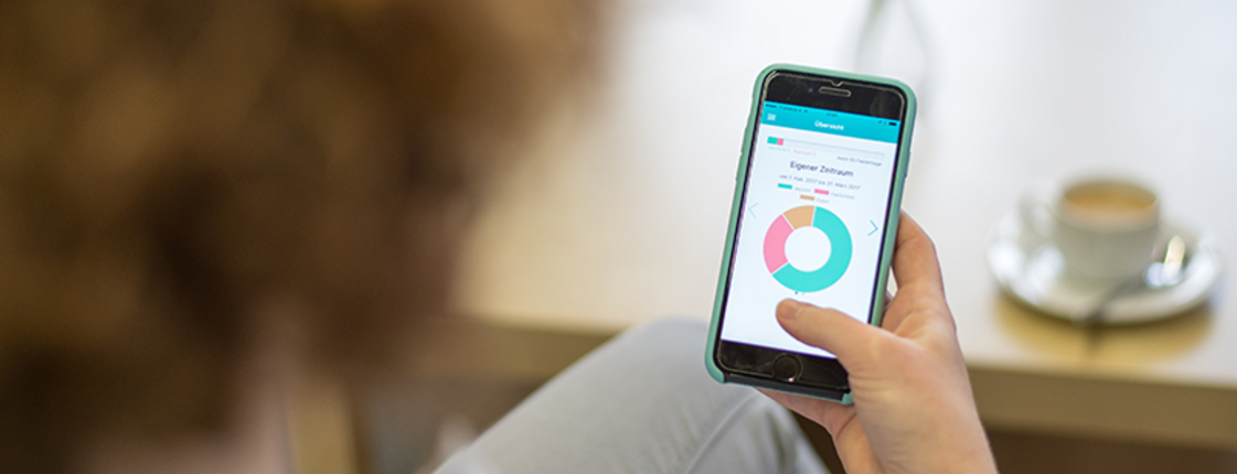 Eine Frau benützt die APP: Aktion:Trocken.
